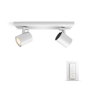 Faretto LED Philips Hue Runner bianco, a 2 luci, con interruttore dimmer per controllo wireless.