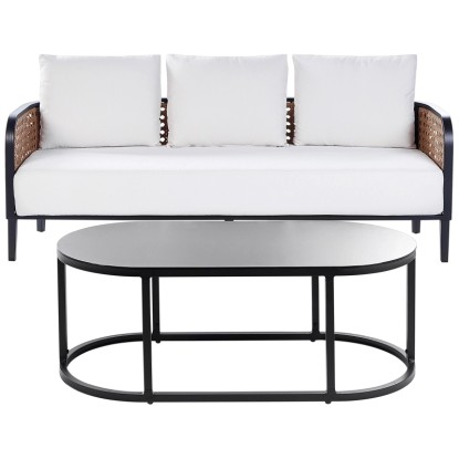 Beliani Lounge-Set Montefalco mit Tisch Aluminium Weiss 3-Sitzer