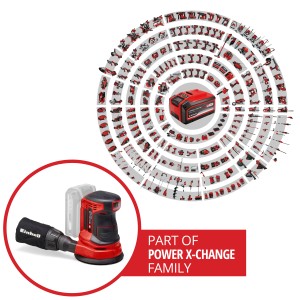 Ponceuse excentrique sans fil Einhell Power X-Change TE-RS 18 Li Solo avec sac à poussière, batterie non incluse. Fait partie de la famille Power X-Change.
