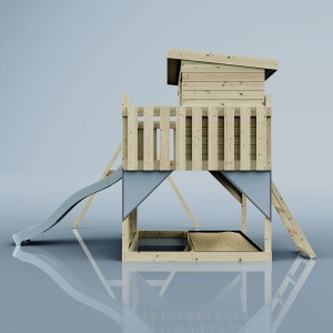 PolarPlay Tjorven torre gioco in legno con altalena e scivolo, legno non trattato.