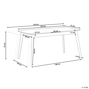 Schéma : Table de salle à manger extensible Madox chêne, dimensions 75x120-150x75 cm, avec cotation.