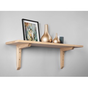 Étagère murale avec console en chêne (22,5x18 cm) avec décoration sur mur gris.