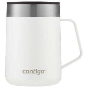 Tazza termica Contigo Streeterville in acciaio inox bianco, 410 ml, con manico.