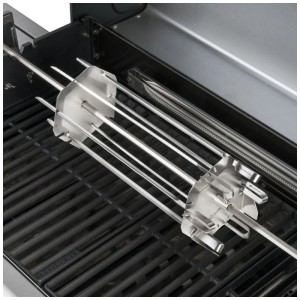Carrousel à brochettes Burnhard en acier inoxydable avec six brochettes pour tournebroche.