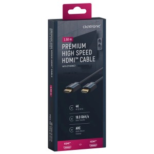 Cavo HDMI Clicktronic, 1,5 m, nero, alta velocità con Ethernet, nella confezione del prodotto.
