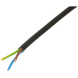 Câble noir TDLR H03VV-F 3x0,75 mm², 5 m, avec conducteurs internes colorés apparents.