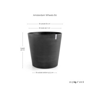 Vaso per piante Ecopots Amsterdam Wheels grigio scuro, 60x56 cm, per interni ed esterni.