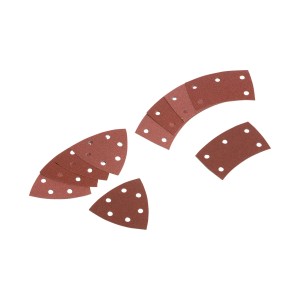 Patins abrasifs LUX K80 pour ponceuse multifonction, 2 pièces, brun rougeâtre avec trous.