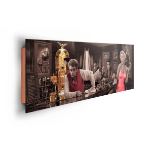 Quadro da parete Chris Consani - Java Dreams, 156x52 cm, con scena da bar e celebrità, come decorazione murale.