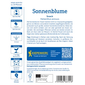 Paquet de graines de tournesol Snack Kiepenkerl, fleur jaune. Graines de fleurs pour graines de tournesol.