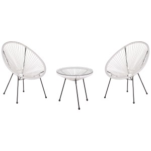 Set bistro Acapulco II bianco per balcone/giardino con 2 sedie e tavolo con piano in vetro.