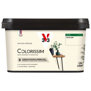 V33 Colorissim Peinture Intérieure Lin Clair, finition satinée pour murs et radiateurs, 2,5 l.