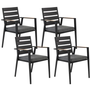 Set di sedie da giardino Beliani Taviano, 4 sedie in alluminio nero con cuscini grigi.