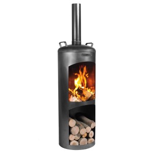 Four de jardin CookKing Faro en acier noir avec bois et feu.