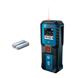 Bosch Laser-Entfernungsmesser GLM50-21, blau-schwarz, mit Display, rotem Laserstrahl und 2 AAA Batterien. Präzises Messwerkzeug.