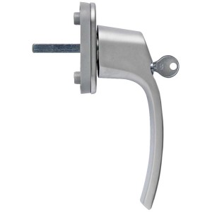 Poignée de fenêtre verrouillable en aluminium aspect chrome pour fenêtres PVC.