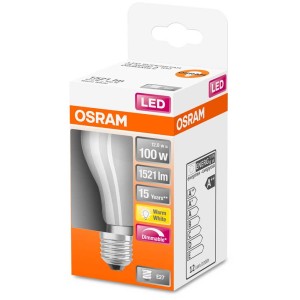 Lampadina LED Osram E27, filamento, opaca, bianco caldo, 100W nella scatola.