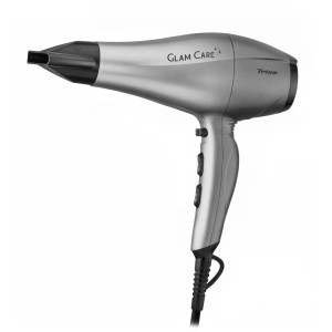 Sèche-cheveux Trisa Glam Care argenté, un sèche-cheveux ionique avec plusieurs réglages.