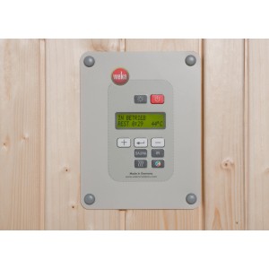Panneau de commande numérique du poêle de sauna Weka Ofenset 6 BioS BioAktiv avec affichage de la température.
