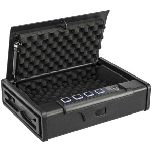 Coffre-fort Paladin Fingerprint MK2 noir ouvert pour armes/bijoux avec rembourrage en mousse.