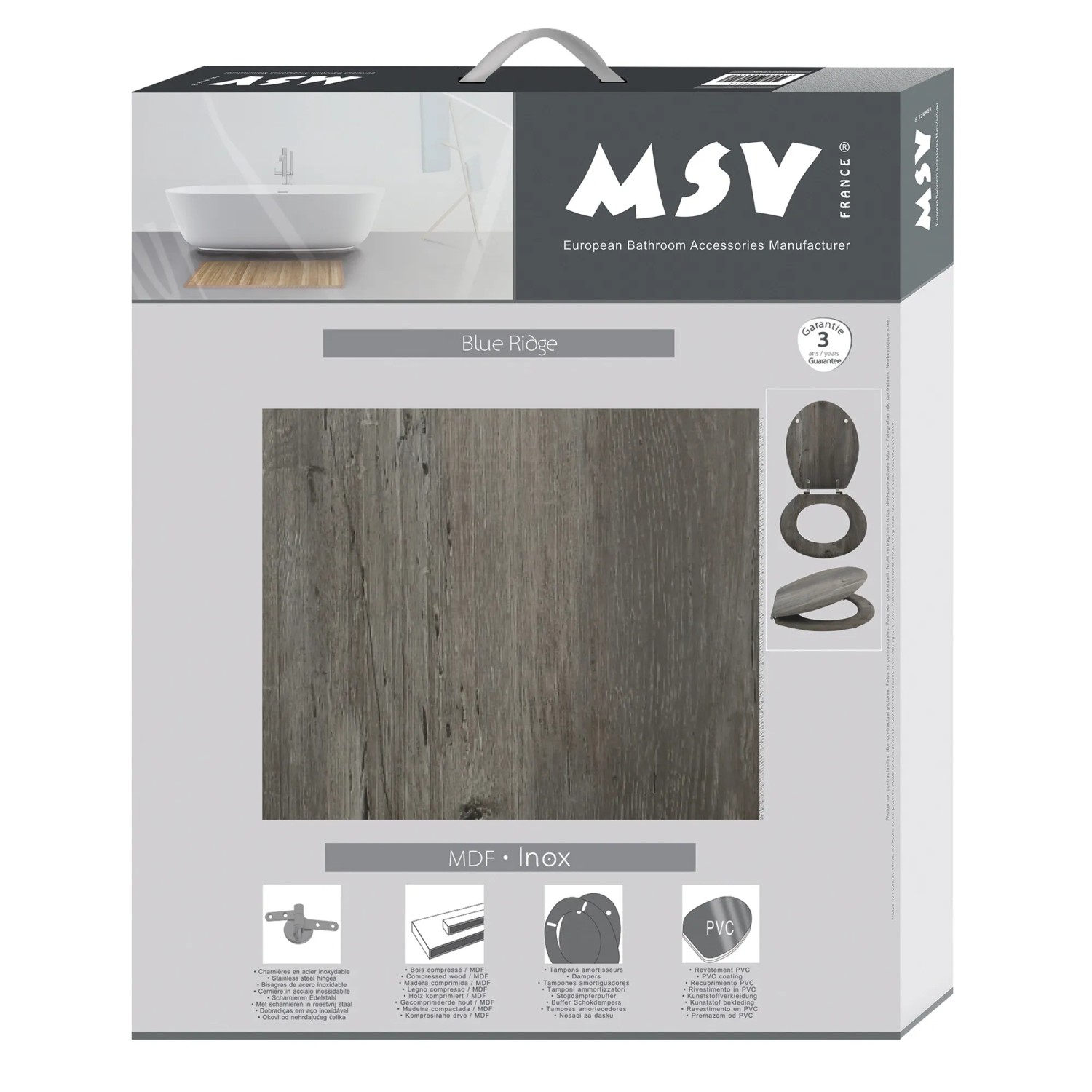 MSV Siège WC Blue Ridge MDF Marron (HxlxP) 42,5 x 36,5 x 5 cm