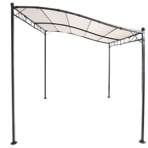 Gazebo addossato color crema, 2,5x3x2,5 m, con struttura in acciaio e tetto idrorepellente per il giardino.