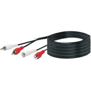 Cavo di prolunga audio Cinch Schwaiger nero, 10 m, con connettori rossi e bianchi.