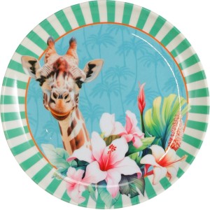 Assiette à gâteau en mélamine, Ø 25cm, avec motif girafe et fleurs, vaisselle polyvalente.