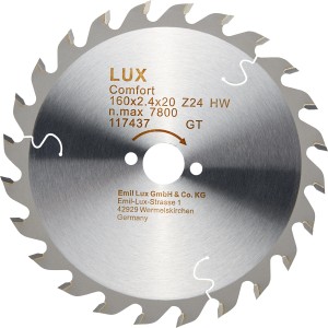 Lama per sega circolare LUX HM, diametro 160 mm, 24 denti, per seghe circolari portatili.