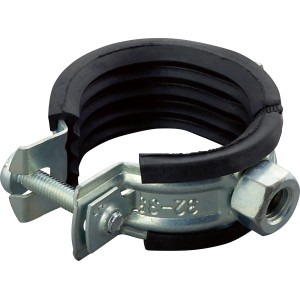 Collare di supporto insonorizzato, Ø 32-35 mm, in acciaio zincato con inserto in gomma per l'insonorizzazione.