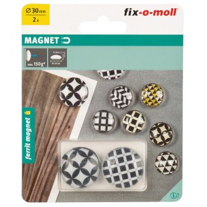 Aimants en verre Fix-o-moll, ferrite, Ø 30mm, multicolores, lot de 2. Accessoires ménagers décoratifs pour notes.