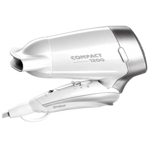 Sèche-cheveux de voyage Trisa Compact 1200, blanc-argent, 1200 W, avec concentrateur et 2 réglages de chaleur.