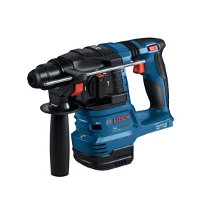 Blauer Bosch Professional Akku-Bohrhammer GBH 18V-22 mit schwarzem Griff und Bohrfutter. Kabelloses Elektrowerkzeug.