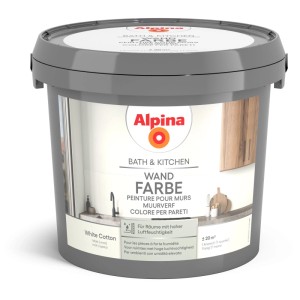 Secchio di pittura murale Alpina Bath & Kitchen White Cotton, adatta per ambienti umidi.