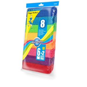 Peggy Perfect Panni in microfibra set da 8 pezzi in vari colori nella confezione trasparente.