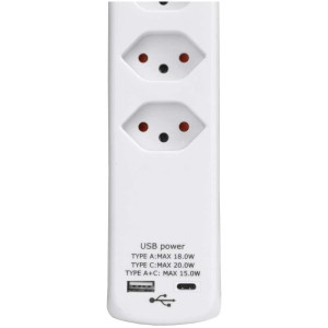 Steffen Steckdosenleiste Power Easy, 6-fach, weiß, mit USB-A und USB-C Anschluss.