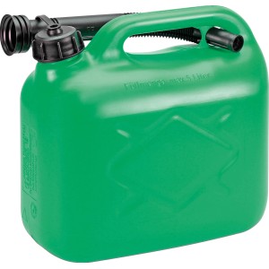 Tanica verde Cartrend in plastica per benzina, 5 litri, con beccuccio flessibile.