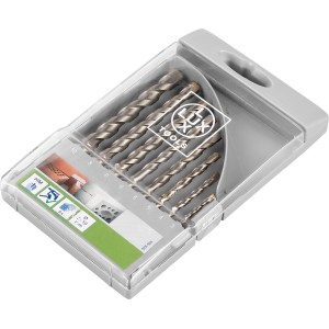 Jeu de forets à pierre LUX Comfort, 8 pièces, dans un coffret en plastique gris. Forets à pierre de différentes tailles.