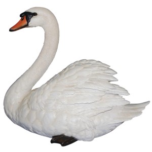 Detailreiche, weiße Schwan Dekofigur (Höhe 43cm) für die Gartendekoration.