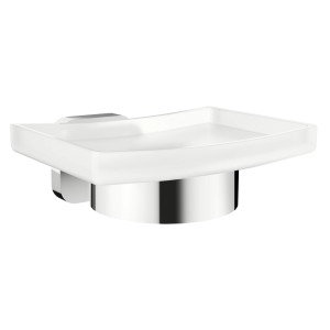 Tesa Elega Seifenschale aus Chrom und satiniertem Glas für die Wandmontage.