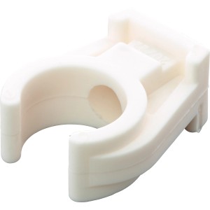 Clip per tubo bianco in plastica Ø 22 mm con manicotto filettato per fissaggio tubi. Confezione da 10.