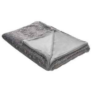 Coperta grigia Alazeya (150x200 cm) con motivo a stelle, ideale per divano o letto.