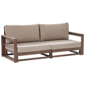 Canapé de jardin Beliani Timor en acacia marron foncé avec coussins taupe.
