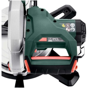 Dettaglio della troncatrice Metabo KS 216 M con indicatore LED della linea di taglio.