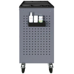 Vassoio portaoggetti Kraftwerk per carrello da officina, grigio, con pannello forato e accessori.