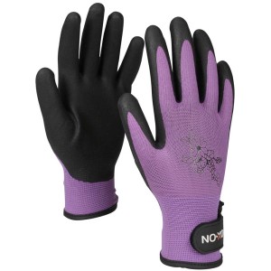 Guanti da giardinaggio Ox-On Garden Supreme 5600 taglia S, viola/nero, con motivo floreale.