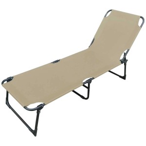 Lettino da giardino beige a 3 gambe con struttura in metallo, 188x57x25 cm. Sdraio per giardino, terrazza e campeggio.