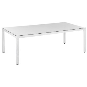 Weißer Beliani Gartentisch Italy mit Glasplatte, Polyrattan, 220x100 cm.