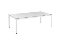 Beliani Gartentisch mit Glasplatte Italy Polyrattan Weiss 220 x 100 cm Beliani Gartentisch mit Glasplatte Italy Polyrattan Weiss 220 x 100 cm