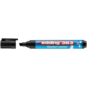 Edding 383 pennarello per lavagna a fogli mobili, nero, tratto 1-5 mm, con cappuccio rimosso.